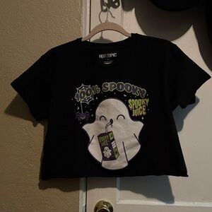 Hot Topic Black Ghost '100% Spooky' Graphic Crop Tee